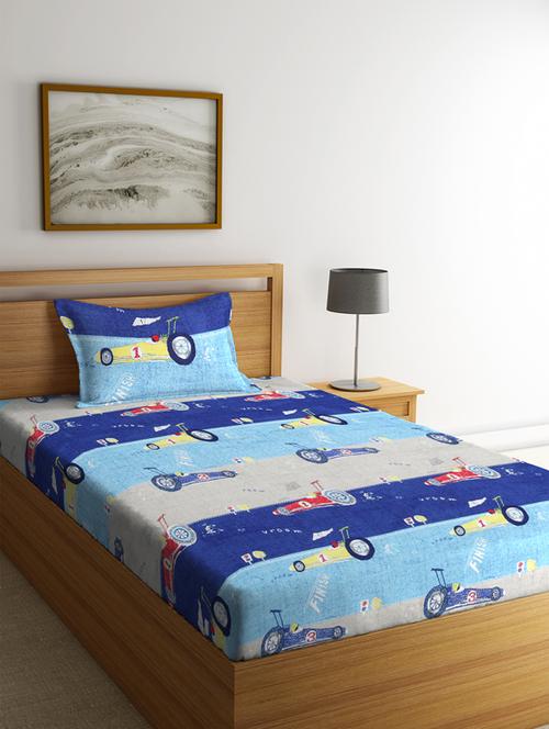 fabinaliv multicolor cartoon print 210 tc cotton blend single bedsheet with pillow cover - 19511554 - Very Small Image - 1