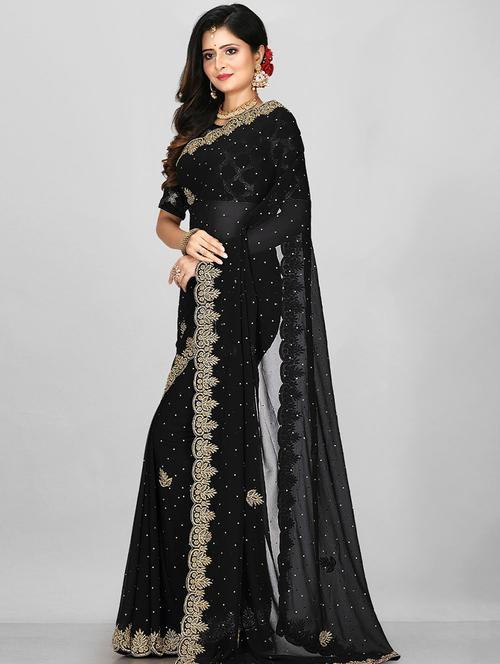 black self design embroidered saree with blouse - 19511780 - Very Small Image - 1