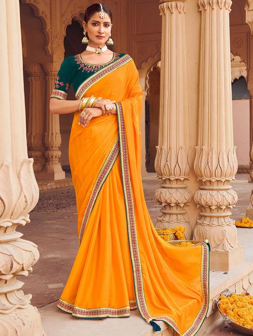 mustard bordered saree with blouse - 19511815 - Very Small Image - 1