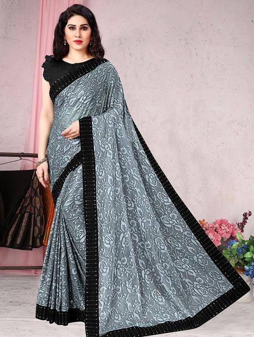silver bordered saree with blouse - 19511839 - Very Small Image - 1