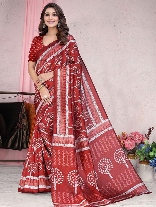 self designed printed saree with blouse - 19511843 - Very Small Image - 1