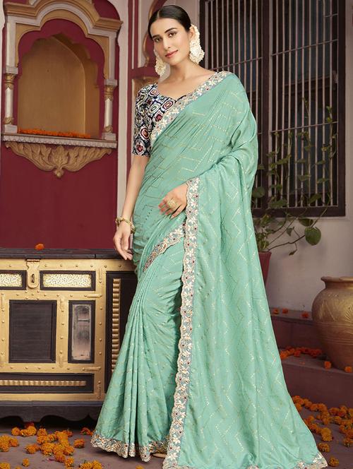 light blue bordered saree with blouse - 19511870 - Very Small Image - 1