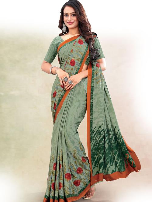 self designed printed saree with blouse - 19511886 - Very Small Image - 1