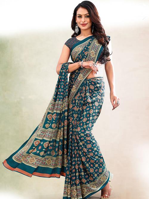 self designed printed saree with blouse - 19511889 - Very Small Image - 1