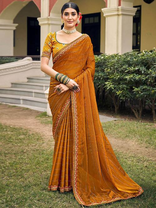 mustard bordered saree with blouse - 19511930 - Very Small Image - 1