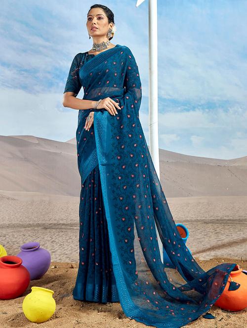 blue georgette printed woven saree - 19511938 - Very Small Image - 1