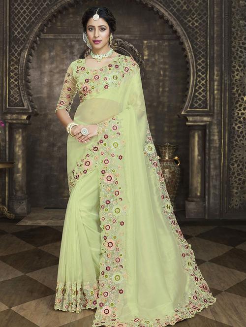 green net saree with blouse - 19512008 - Very Small Image - 1