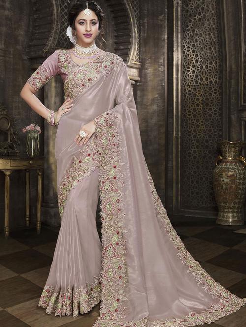 purple embroidered saree with blouse - 19512009 - Very Small Image - 1
