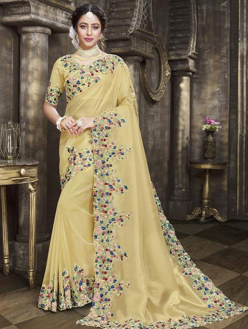 yellow embroidered saree with blouse - 19512017 - Very Small Image - 1
