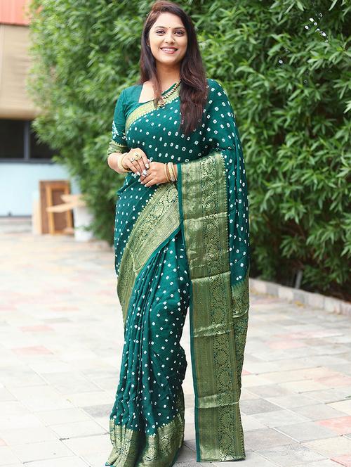bandhej green saree with blouse - 19512022 - Very Small Image - 1