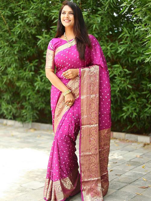 bandhej pink saree with blouse - 19512023 - Very Small Image - 1
