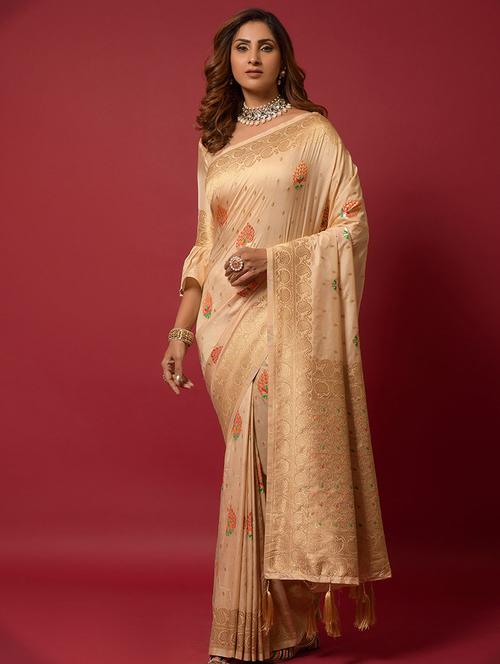 cream silk saree with blouse - 19512037 - Very Small Image - 1