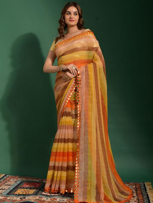 orange chiffon saree with blouse - 19512056 - Very Small Image - 1