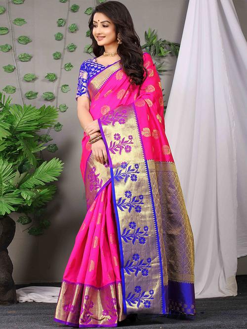 pink banarsi saree with blouse - 19512066 - Very Small Image - 1