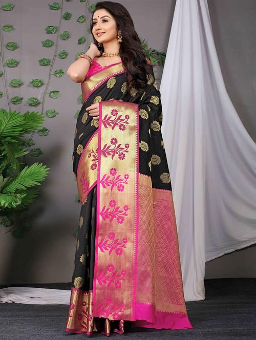 black banarasi saree with blouse - 19512068 - Very Small Image - 1