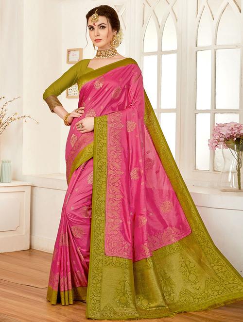 pink silk saree with blouse - 19512079 - Very Small Image - 1