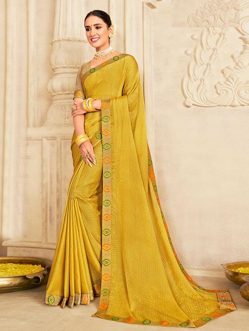 yellow silk saree with blouse - 19512084 - Very Small Image - 1