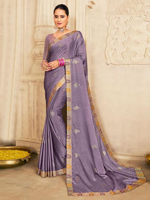 lavender chiffon and silk saree with blouse - 19512085 - Very Small Image - 1