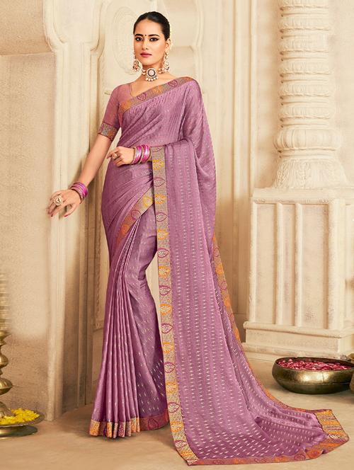 purple chiffon and silk saree with blouse - 19512095 - Very Small Image - 1