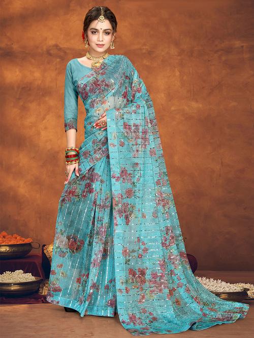 sky blue soft net saree with blouse - 19512110 - Very Small Image - 1