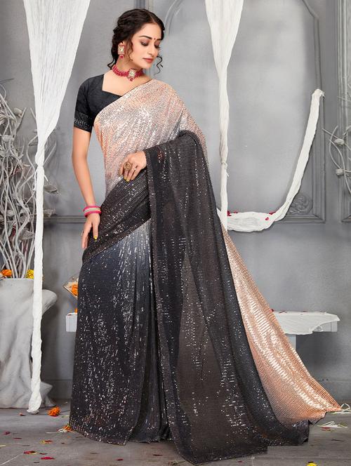 black soft net saree with blouse - 19512111 - Very Small Image - 1