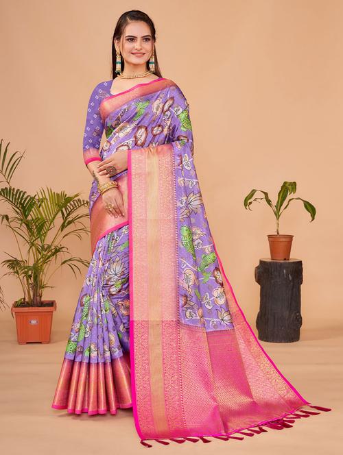 lavender self design woven saree with blouse - 19512122 - Very Small Image - 1