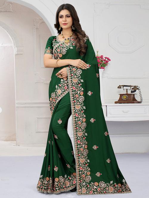 green self design embroidered saree with blouse - 19512158 - Very Small Image - 1