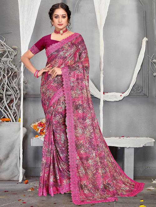 self designed printed saree with blouse - 19512176 - Very Small Image - 1