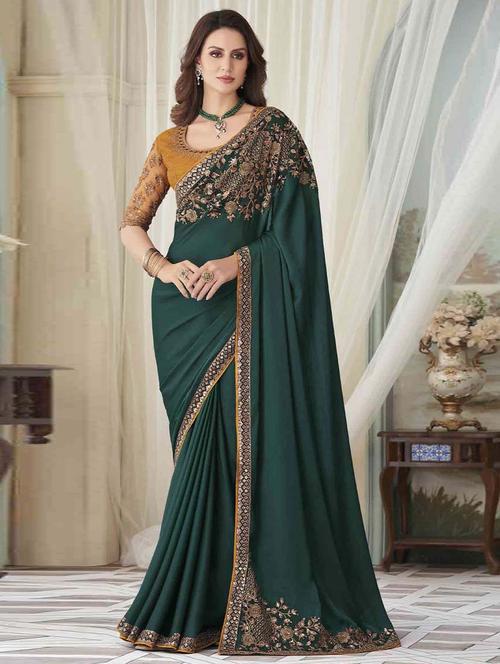 green bordered saree with blouse - 19512185 - Very Small Image - 1
