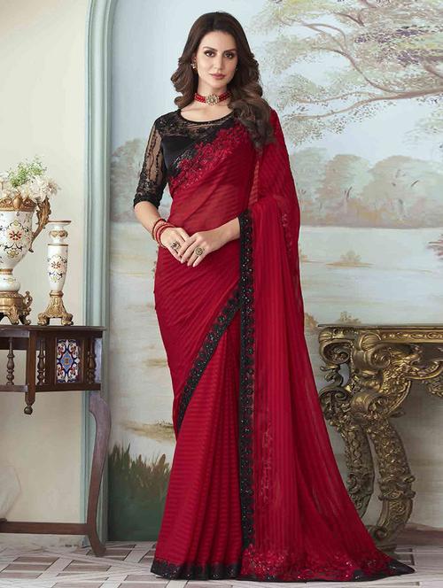 maroon bordered saree with blouse - 19512187 - Very Small Image - 1