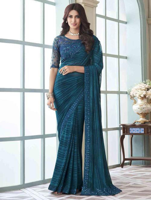 teal bordered saree with blouse - 19512192 - Very Small Image - 1