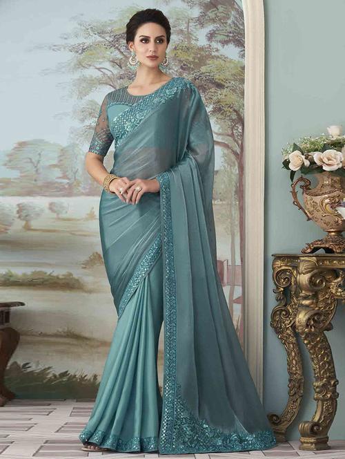 light blue bordered saree with blouse - 19512195 - Very Small Image - 1