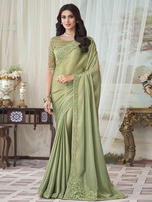 olive bordered saree with blouse - 19512197 - Very Small Image - 1