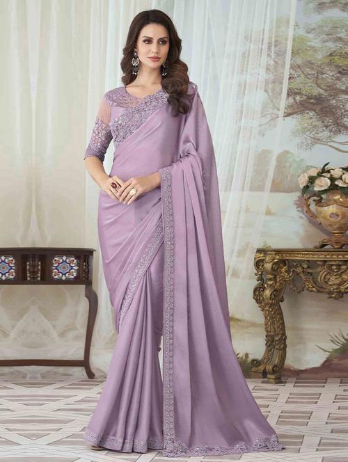 lavender bordered saree with blouse - 19512199 - Very Small Image - 1