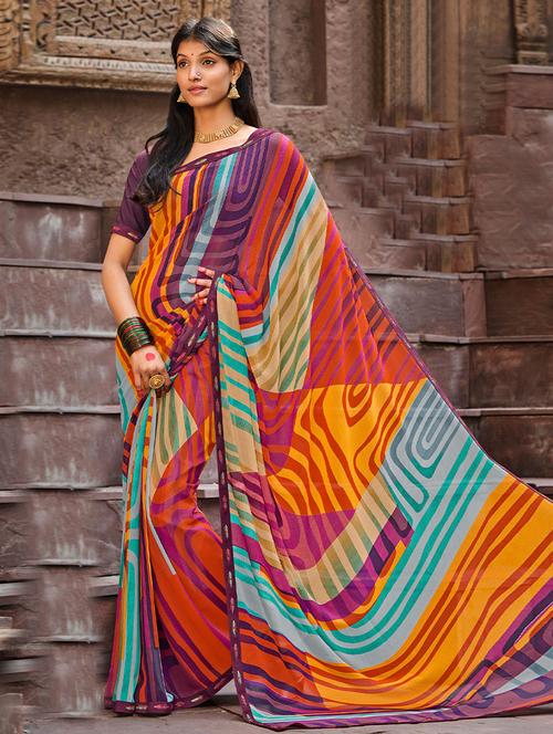 multi colored printed saree with blouse - 19512231 - Very Small Image - 1