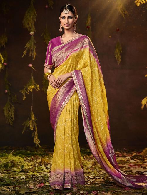 yellow silk woven saree - 19512269 - Very Small Image - 1