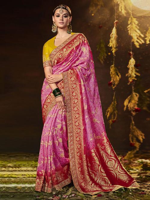 pink silk printed woven saree with blouse - 19512275 - Very Small Image - 1