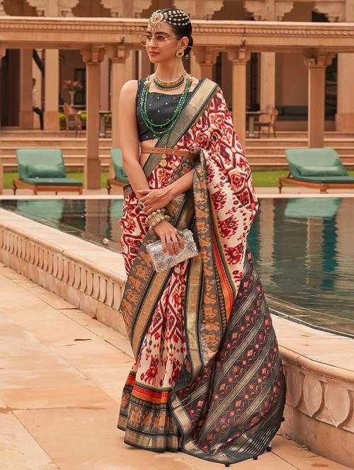 off-white silk printed woven saree - 19512298 - Very Small Image - 1