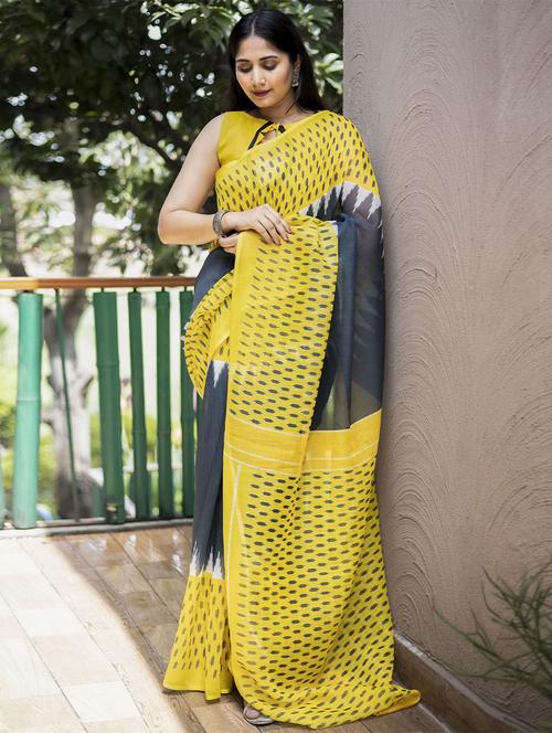 yellow cotton woven printed saree - 19512309 - Very Small Image - 1