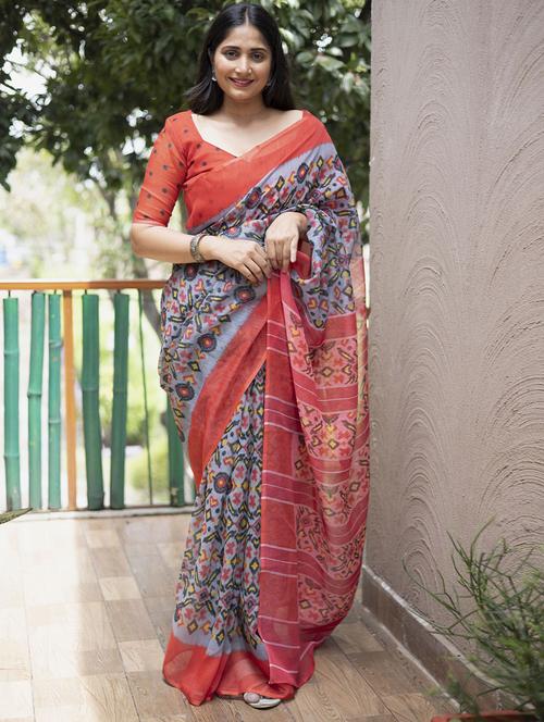 grey cotton printed woven saree - 19512318 - Very Small Image - 1