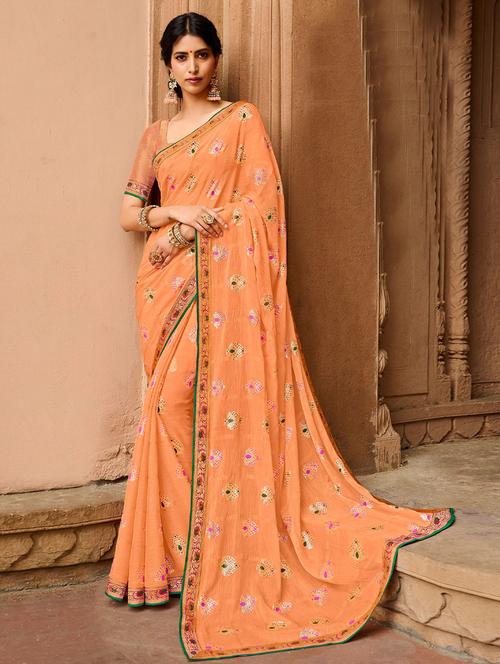 lace bordered embroidered saree with blouse - 19512324 - Very Small Image - 1