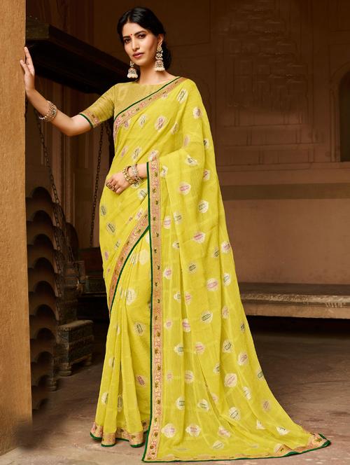 lace bordered embroidered saree with blouse - 19512326 - Very Small Image - 1