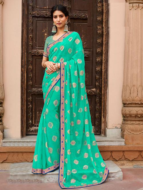 lace bordered embroidered saree with blouse - 19512330 - Very Small Image - 1