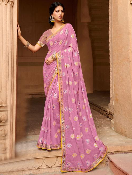 lavender printed saree with blouse - 19512331 - Very Small Image - 1