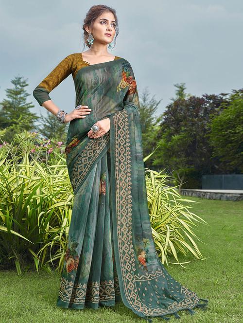 self designed printed saree with blouse - 19512352 - Very Small Image - 1