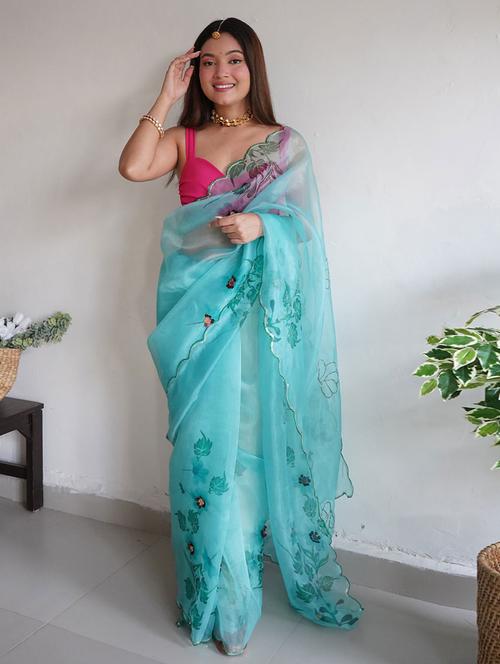 self designed printed saree with blouse - 19512360 - Very Small Image - 1