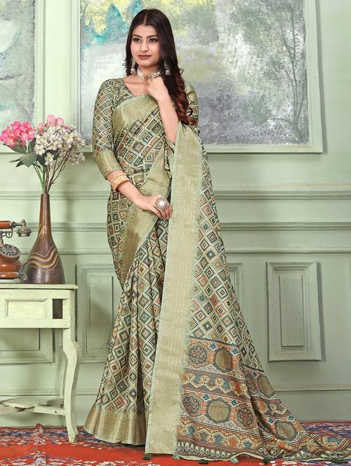 green self design woven saree with blouse - 19512376 - Very Small Image - 1