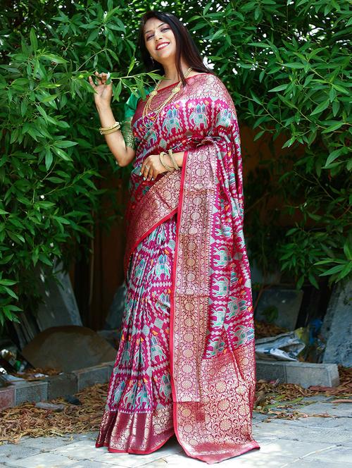 magenta printed saree with blouse - 19512398 - Very Small Image - 1