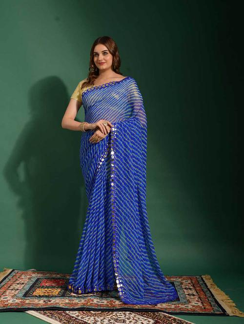 blue leheriya printed saree with blouse - 19512411 - Very Small Image - 1