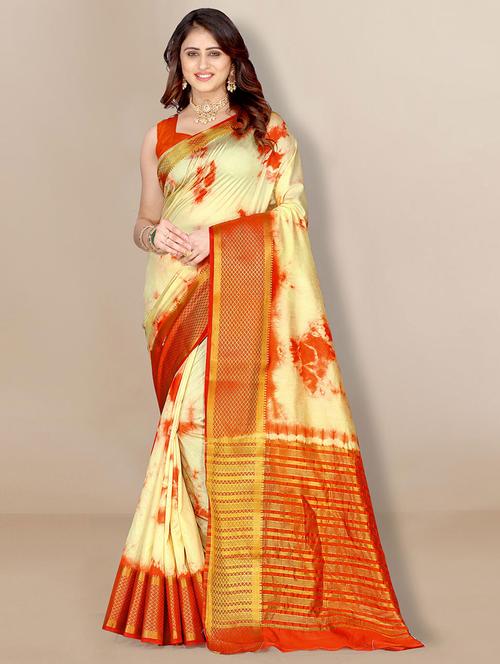 orange self design woven saree with blouse - 19512429 - Very Small Image - 1